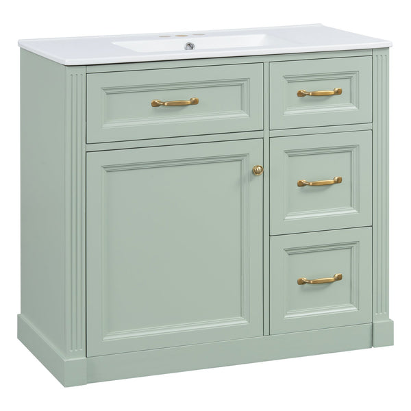 English Elm 36 Inch Bathroom Vanity With Ceramic Sink, Soft-Close Drawers, And Adjustable Storage For Modern Elegance N725P336549F