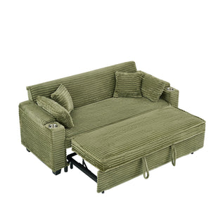 English Elm 80 Inch Green Corduroy Sofa Bed - Multi-Functional, Space-Saving Design With Cup Holders & Comfort! W1658P269825