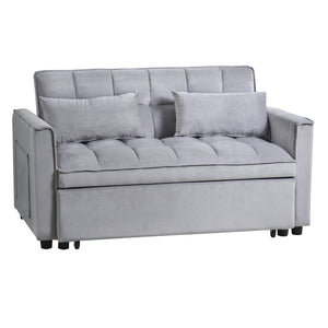 English Elm 3 Convertible Sleeper Sofa Bed Velvet Loveseat Futon with Pull-Out Bed, Adjustable Back, Storage Pockets Cement Grey W2121P179225