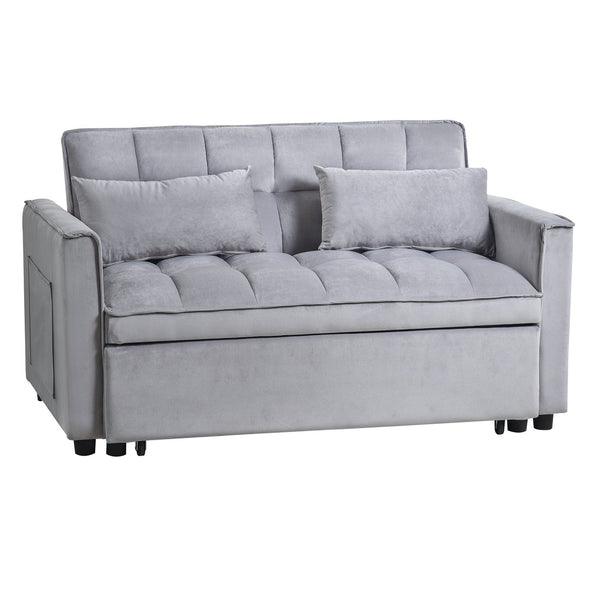English Elm 3 Convertible Sleeper Sofa Bed Velvet Loveseat Futon with Pull-Out Bed, Adjustable Back, Storage Pockets Cement Grey W2121P179225