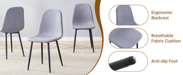 English Elm Table Extendable Round-To-Oval Mdf Dining Set With 4 Light Gray Linen-Cotton Chairs For Gatherings W1151S04142-GIGA