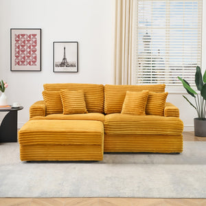 English Elm 82-Inch Orange Corduroy Sofa With Storage Footstool & 4 Pillows – Perfect For Cozy Living Spaces! W1658S00103