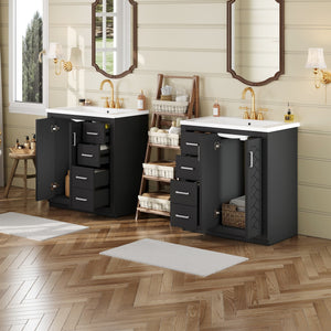 English Elm 60'' Bathroom Vanity Set With Elegant Ceramic Sink, Solid Wood Frame, Ample Storage & Soft-Close Doors N710SS00002B