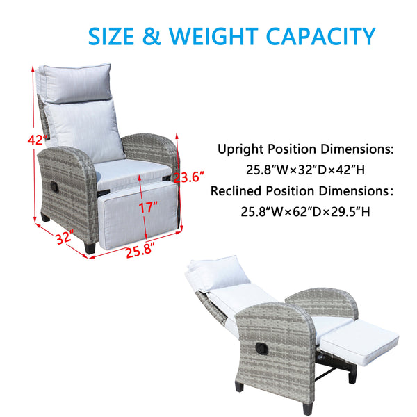 English Elm Outdoor Wicker Recliner Chair with Adjustable Back & Armrests, Grey PE Rattan, Cushioned, Weatherproof W209P292442
