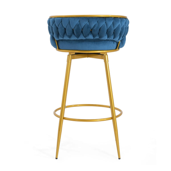 English Elm Christopher Knight Home® - Swivel Counter Height Bar Stools Set of 2 with 180° Turn, Hand-Woven Back, Gold Frame, Velvet Comfort Blue N762P216979C