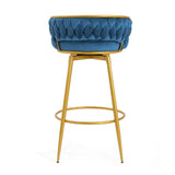 Christopher Knight Home® - Noble House - - Swivel Counter Height Bar Stools Set Of 2, 31." Bar Height Stools With Hand-Woven Backrest & Gold Metal Legs, Modern Low Back Upholstered Kitchen Chairs With Footrest For Island, Dining Room,Blue