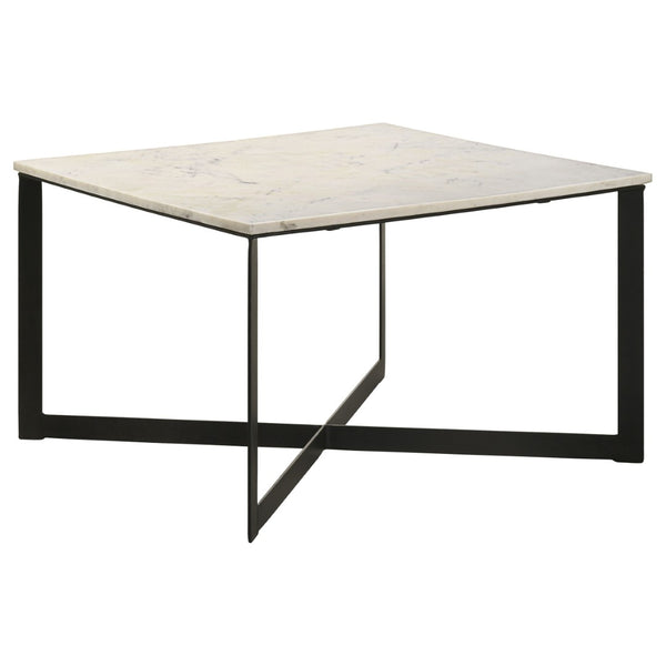 English Elm Volz Genuine Marble Top Square Coffee Table with Sculptural Iron Base for Living Rooms B062P451806