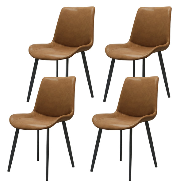 English Elm Brown Pu Leather Dining Chairs Set Of 4 - Modern Ergonomic Design For Kitchen, Restaurant & Home T3967P384748