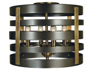 Framburg 4-light Urban Farmhouse Flush Mount Ceiling Fixture With Hammered Brass Supports - Made In Usa Mahogany Bronze With Antique Brass Accents Metal 5090 Mb/Ab