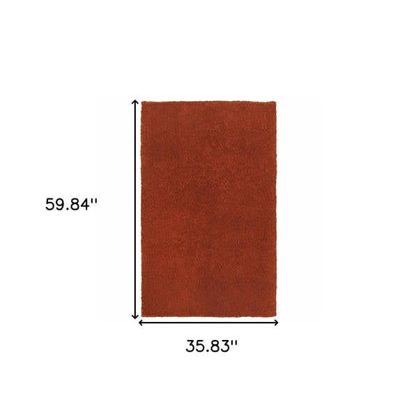 Homeroots 3' X 5' Rust Red Shag Tufted Handmade Stain Resistant Area Rug Red Polyester 509000
