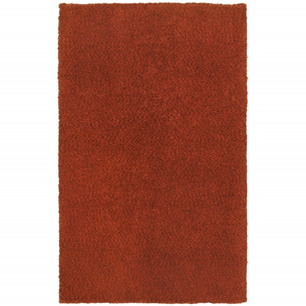 HomeRoots 3'' Rust Red Shag Area Rug – Handmade, Stain Resistant, Plush Texture for Cozy Living Spaces 5' X 7' 509001