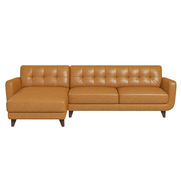 English Elm Allison Mid-century Genuine Leather Sectional with Tapered Wood Legs for Living Rooms B183S00119