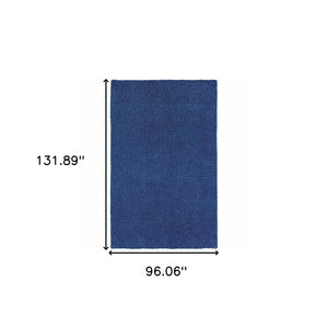 Homeroots 8' X 11' Deep Blue Shag Tufted Handmade Stain Resistant Area Rug Blue Polyester 509006