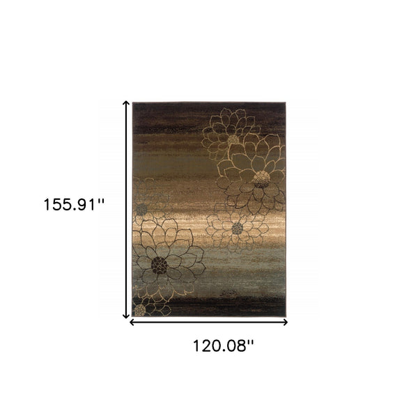 Homeroots 10' X 13' Brown And Beige Floral Power Loom Stain Resistant Area Rug  Polypropylene 509007