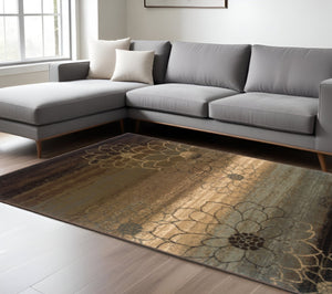 HomeRoots 10' Brown and Beige Floral Area Rug - Stain Resistant, Durable, Perfect for Bohemian and Modern Homes 10' X 13' Rectangle 509007