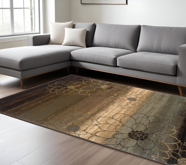 HomeRoots 10' Brown and Beige Floral Area Rug - Stain Resistant, Durable, Perfect for Bohemian and Modern Homes 10' X 13' Rectangle 509007