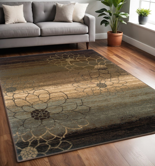 HomeRoots 10' Brown and Beige Floral Area Rug - Stain Resistant, Durable, Perfect for Bohemian and Modern Homes 4' X 6' Rectangle 509010