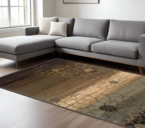 HomeRoots 10' Brown and Beige Floral Area Rug - Stain Resistant, Durable, Perfect for Bohemian and Modern Homes 7' X 10' Rectangle 509012