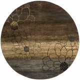 Homeroots 8' Brown Round Floral Power Loom Stain Resistant Area Rug  Polypropylene 509013