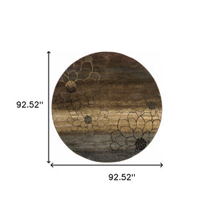 Homeroots 8' Brown Round Floral Power Loom Stain Resistant Area Rug  Polypropylene 509013