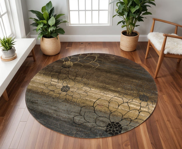 HomeRoots 10' Brown and Beige Floral Area Rug - Stain Resistant, Durable, Perfect for Bohemian and Modern Homes 8' Round Round 509013