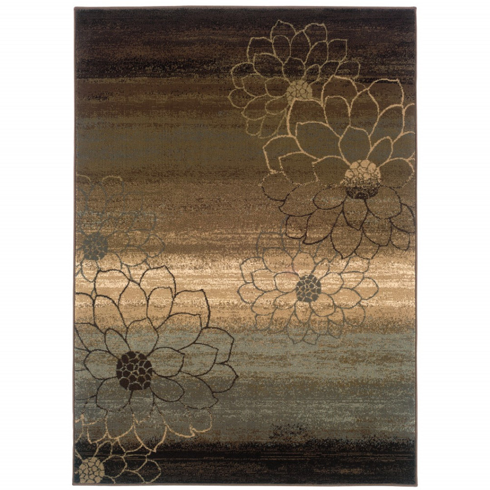 HomeRoots 10' Brown and Beige Floral Area Rug - Stain Resistant, Durable, Perfect for Bohemian and Modern Homes 8' X 11' Rectangle 509014