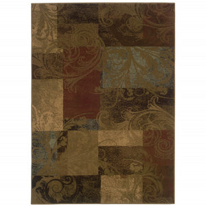 HomeRoots 10' Bold Green and Red Geometric Stain-Resistant Area Rug for Modern Living Spaces, Durable Design 10' X 13' Rectangle 509015