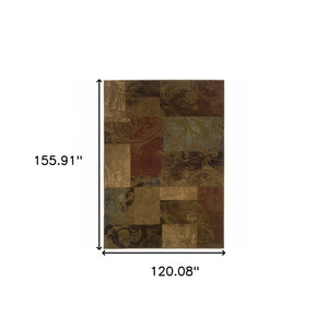 HomeRoots 10' Bold Green and Red Geometric Stain-Resistant Area Rug for Modern Living Spaces, Durable Design 10' X 13' Rectangle 509015