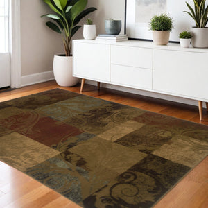 HomeRoots 10' Bold Green and Red Geometric Stain-Resistant Area Rug for Modern Living Spaces, Durable Design 4' X 6' Rectangle 509018