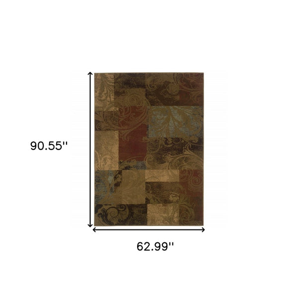 HomeRoots 10' Bold Green and Red Geometric Stain-Resistant Area Rug for Modern Living Spaces, Durable Design 5' X 8' Rectangle 509019