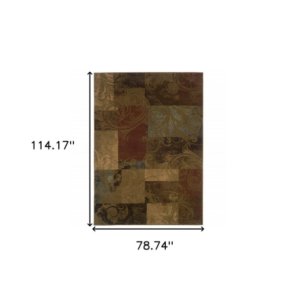 HomeRoots 10' Bold Green and Red Geometric Stain-Resistant Area Rug for Modern Living Spaces, Durable Design 7' X 10' Rectangle 509020