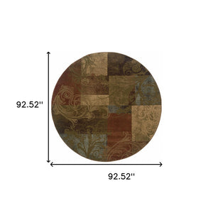 HomeRoots 10' Bold Green and Red Geometric Stain-Resistant Area Rug for Modern Living Spaces, Durable Design 8' Round Round 509021