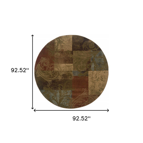 HomeRoots 10' Bold Green and Red Geometric Stain-Resistant Area Rug for Modern Living Spaces, Durable Design 8' Round Round 509021