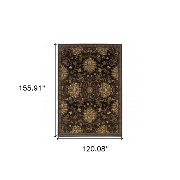 HomeRoots 10' Elegant Brown Beige Blue Red Oriental Area Rug - Stain Resistant, Durable, Perfect for Family Spaces 10' X 13' Rectangle 509023