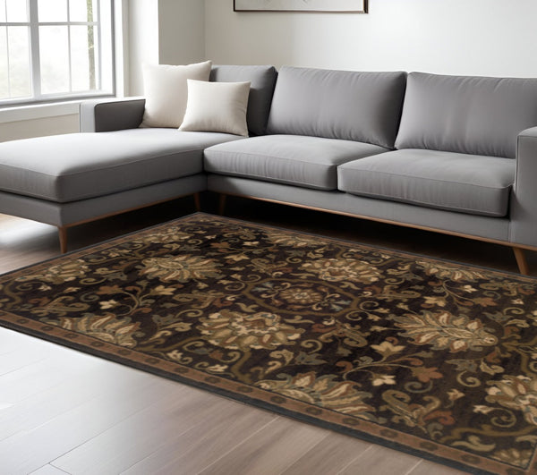 HomeRoots 10' Elegant Brown Beige Blue Red Oriental Area Rug - Stain Resistant, Durable, Perfect for Family Spaces 10' X 13' Rectangle 509023