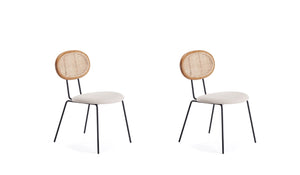 English Elm Jardin Cane Back Upholstered Dining Chair with Metal Legs, Woven Polycotton Seat, Fully Assembled Natural+Cream B365P398300