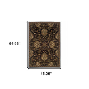 HomeRoots 10' Elegant Brown Beige Blue Red Oriental Area Rug - Stain Resistant, Durable, Perfect for Family Spaces 4' X 6' Rectangle 509026