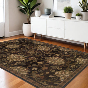 HomeRoots 10' Elegant Brown Beige Blue Red Oriental Area Rug - Stain Resistant, Durable, Perfect for Family Spaces 4' X 6' Rectangle 509026