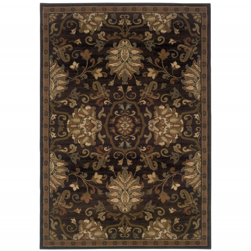 HomeRoots 10' Elegant Brown Beige Blue Red Oriental Area Rug - Stain Resistant, Durable, Perfect for Family Spaces 5' X 8' Rectangle 509027