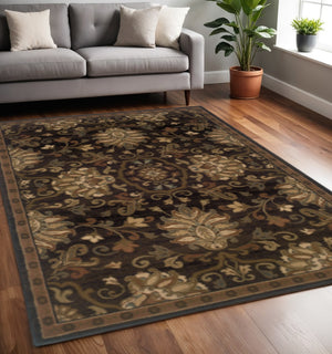 HomeRoots 10' Elegant Brown Beige Blue Red Oriental Area Rug - Stain Resistant, Durable, Perfect for Family Spaces 5' X 8' Rectangle 509027
