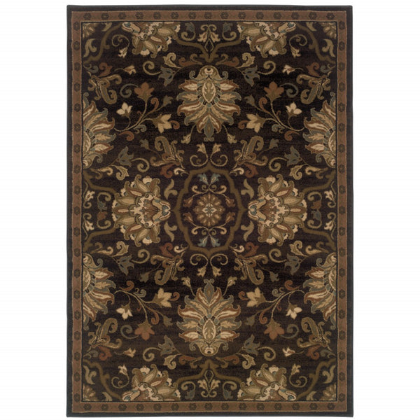 HomeRoots 10' Elegant Brown Beige Blue Red Oriental Area Rug - Stain Resistant, Durable, Perfect for Family Spaces 7' X 10' Rectangle 509028