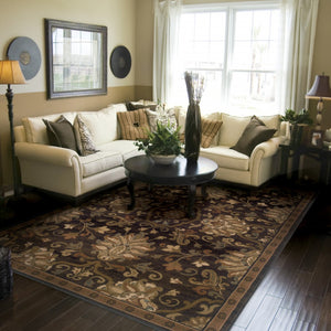 HomeRoots 10' Elegant Brown Beige Blue Red Oriental Area Rug - Stain Resistant, Durable, Perfect for Family Spaces 7' X 10' Rectangle 509028
