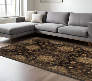 HomeRoots 10' Elegant Brown Beige Blue Red Oriental Area Rug - Stain Resistant, Durable, Perfect for Family Spaces 7' X 10' Rectangle 509028
