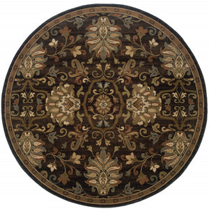 HomeRoots 10' Elegant Brown Beige Blue Red Oriental Area Rug - Stain Resistant, Durable, Perfect for Family Spaces 8' Round Round 509029