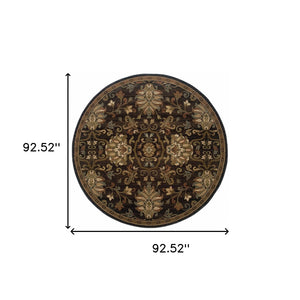 HomeRoots 10' Elegant Brown Beige Blue Red Oriental Area Rug - Stain Resistant, Durable, Perfect for Family Spaces 8' Round Round 509029