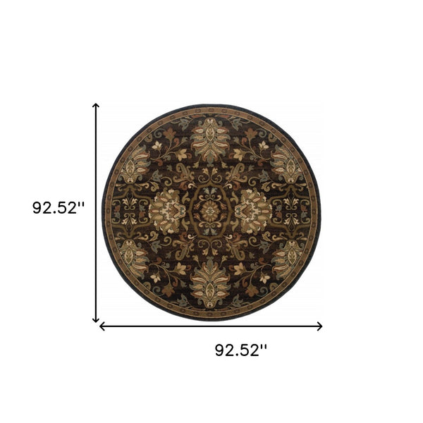 HomeRoots 10' Elegant Brown Beige Blue Red Oriental Area Rug - Stain Resistant, Durable, Perfect for Family Spaces 8' Round Round 509029