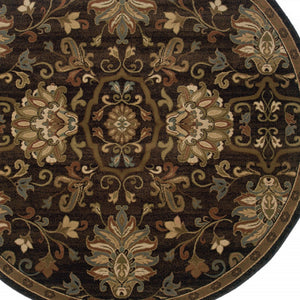 HomeRoots 10' Elegant Brown Beige Blue Red Oriental Area Rug - Stain Resistant, Durable, Perfect for Family Spaces 8' Round Round 509029