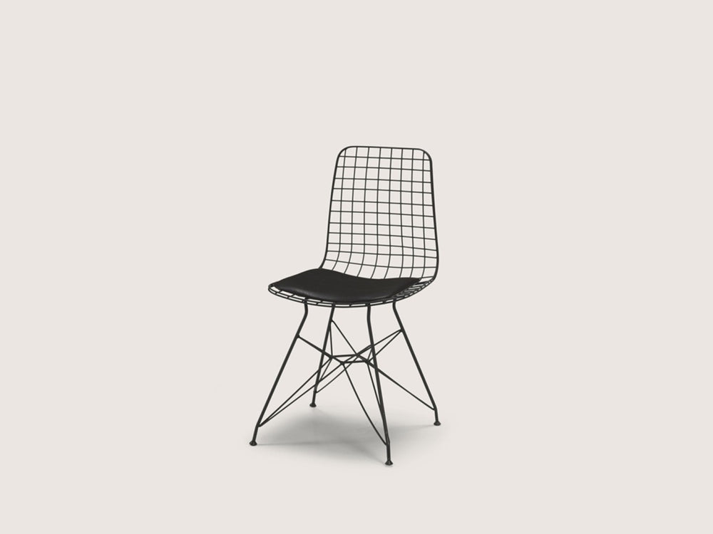 English Elm Zen Wire Modern Chair Set Of 4 - Sleek Black Metal Frame With Comfortable Leather Cushions & Ergonomic Design B029P332164-GIGA