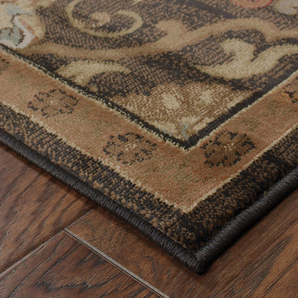 HomeRoots 10' Elegant Brown Beige Blue Red Oriental Area Rug - Stain Resistant, Durable, Perfect for Family Spaces 8' X 11' Rectangle 509030