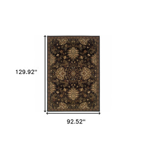 HomeRoots 10' Elegant Brown Beige Blue Red Oriental Area Rug - Stain Resistant, Durable, Perfect for Family Spaces 8' X 11' Rectangle 509030